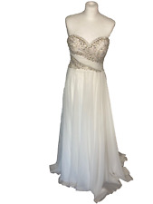 ivory SHERRI HILL prom dress maxi gown Strapless crystal bodice US6 UK10 bustier
