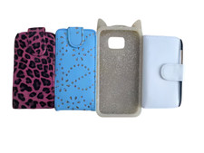 Set of 4 Stylish Phone Cases - Blue Sparkle Floral, Kitty Cat Gel, Plain White