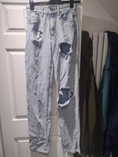 PLT Light Blue Straight Leg Ripped Distressed Split Hem Denim Jeans size 8 