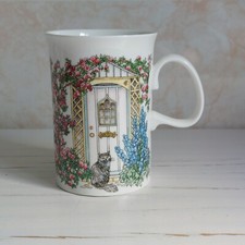 Dunoon Doorways Mug Cup Sue Scullard Fine Bone China Cat Flowers Farmhouse