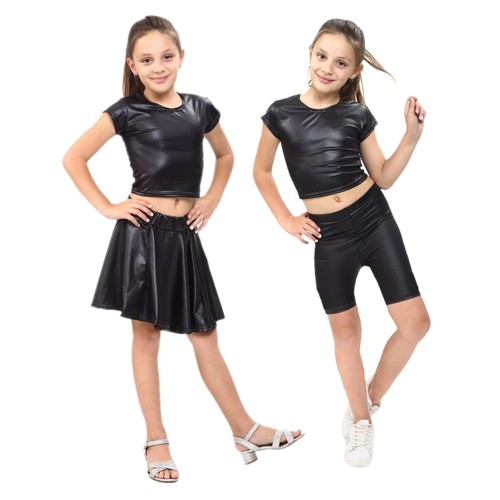 Girls wet look outfit crop - girls,