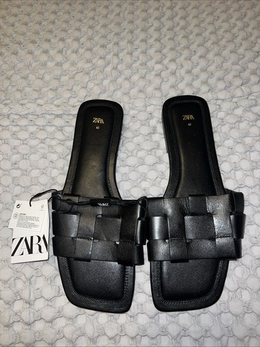Zara leather black sliders - zara,