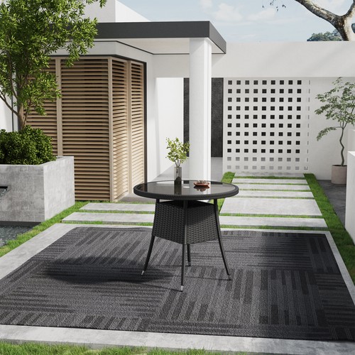 Rattan glass table - table, cushion