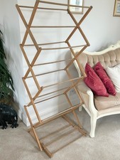 Vintage Mid Century Wooden Concertina Fold Up Clothes Horse Airer Dryer 64"