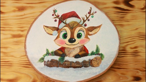 Hand painted reindeer snowy - reindeer,