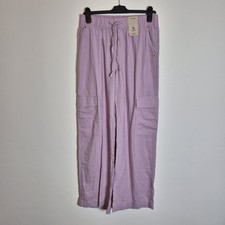 TU 12 Lilac Linen Blend Wide Leg Cargo Style Trousers Pockets