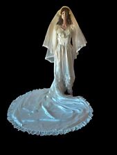 True VTG Art Deco Mid-century 1940s Wedding Gown Dress Veil +Extras Satin Lace S