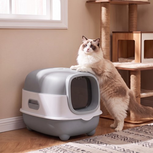 Hooded enclosed cat litter box - cat,