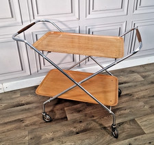 Vintage Retro Chrome & Plywood Folding Drinks Tea Hostess Trolley - Mid Century