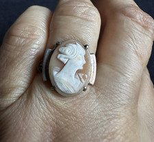 Art Deco Sterling Silver Cameo Shell Ring -UK Size N