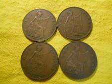 4 x British Old Penny coins