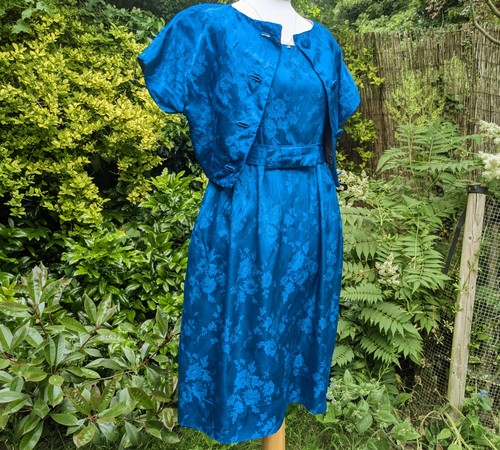 Vintage 50s blue brocade three - brocade,