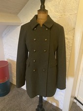 Ladies Superdry Vintage Wool Classic Green Pea Coat Large Military Double B
