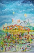 Kay Dawson A2 WATERCOLOr/ 'Festive merry go round ' .....