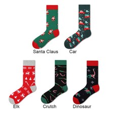 Red Green Christmas Crew Socks Cotton For Ladies Mens Xmas Decoration Gift
