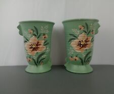 Pair - Vintage Brentleigh Ware Dunstan Pottery Green Hand Painted Art Deco Vases