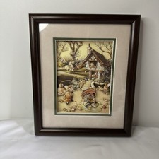 VINTAGE PENDELFIN DECOUPAGE FRAMED PICTURE FUN GAMES AT LARGE HOUSE COLLECTOR