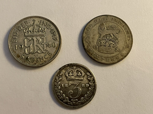 1889 threepence 1920 - threepence, 1940