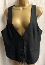 Vintage Pinstriped Satin Sides Button Front 16 14 Lined Waistcoat Buckle Y2K Top
