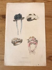 057c  Original Ackermann's Repository Regency Lithograph Head Dresses 1825