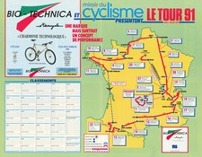 Tour de France - Miroir du Cyclisme. Cycling route poster map 58x45cm 1991