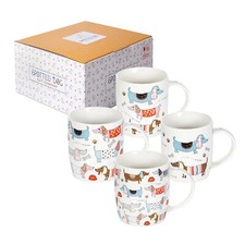 Mugs Sets 4 Coffee Tea Cups Porcelain China Dachshund Sausage Dog Lover Gifts