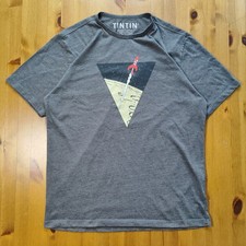 Tintin Men’s T-shirt Size Large, Grey, Rocket Graphic Print