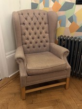 Grey Fabric Armchair  Wing
