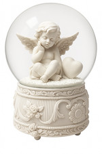 Angel Snow Globe 100mm LED Musical Dome – White Angel Figurine with Heart