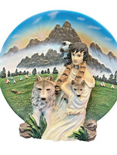 Native American Indian Plate Indian Maiden and Wolves 