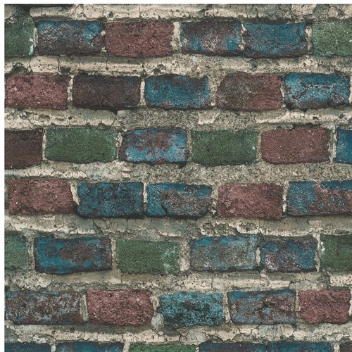Rasch textured teal brick wall - teal,