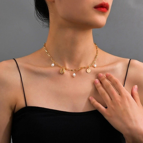 Pearl gold beach necklace - pearl,