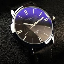Mens Watches Top Brand Luxury Blue Glass Watch Men Wristwatch Waterproof Leather