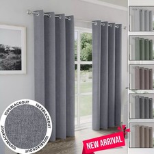 Total Blackout Curtains Eyelet PAIR of Thermal Ready Made Ring Top Curtain Panel
