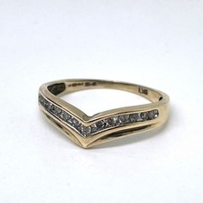 9ct Gold Diamond Wishbone Ring Size O 9k Yellow Gold Hallmarked 0.15ct Dia Band