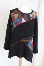 NEW Afibel Black multi Assymetric Size 10-12 long sleeve jumper top