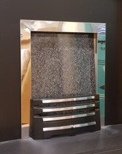 REPLACEMENT GAS FIRE CHROME FRAME TRIM and BLACK CAST IRON 16" FRET ASH PAN