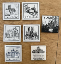 7 Ceramic Tile Fridge Magnets Castles / Cathedrals Excellent Condition