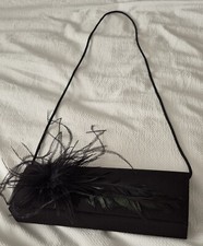 BLACK SATIN AND OSTRICH FEATHER  EVENING OR WEDDING CLUTCH BAG, EXC CON