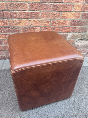 Brown leather cube - cube, footstool