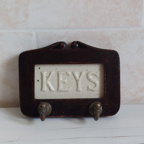 Vintage wood ceramic - wood, key
