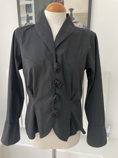 ANNE FONTAINE “FLEUR POPLINE” black cotton blouse,  fitted, S4/UK14-16