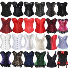 Womens Overbust Boned Corset Burlesque Basque Tops Lace Up Costume Fancy Dresses