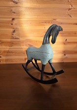 Sturdy Vintage Tabletop Rustic Metal and Wood Rocking Horse