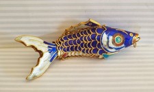 Articulated Koi Fish  Blue White Enamelled large pendant vintage Chinese ~ 10cm