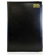 Luxury 2025 A4 Black Day A Page Diary Padded Front & Hardback Cover Gilt Edges