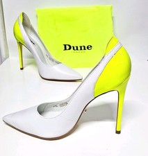 Dune Barbee Leather Party Wedding  Court Shoes Size 5 White & Lime Green/ Neon 