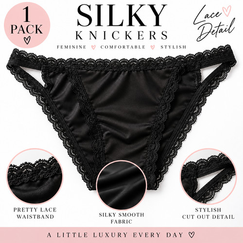 Black silky satin knickers - satin,