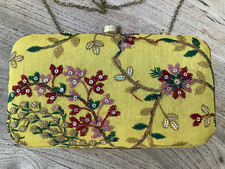 LADIES LUXURY Embroidery CLUTCH BAG PARTY WEDDING EVENING yellow