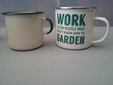 Enamel mugs green & cream